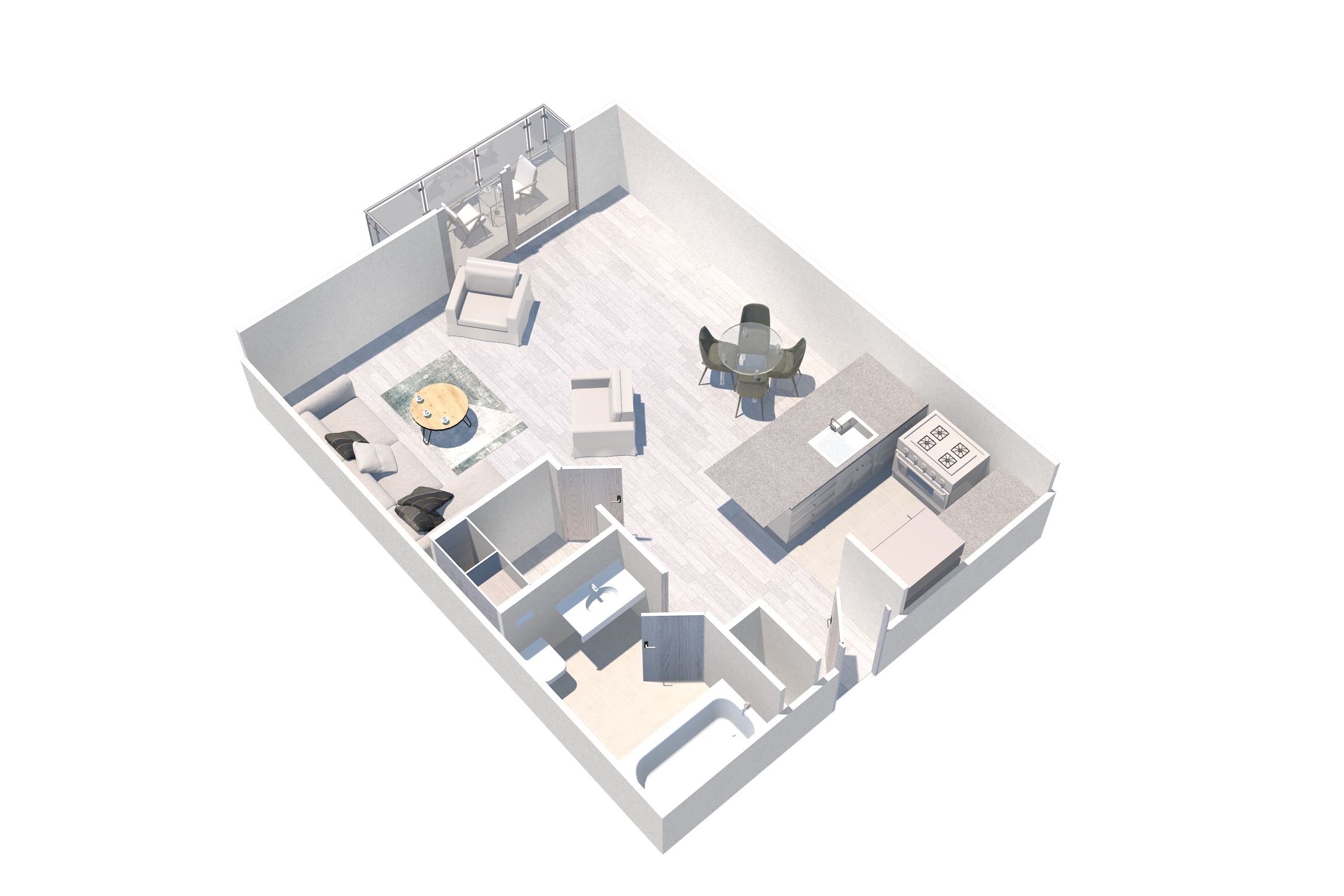 Furnished studio apartment in Northridge at the Villagio Apartments. Spacious Italian style studio with a balcony and ample storage space